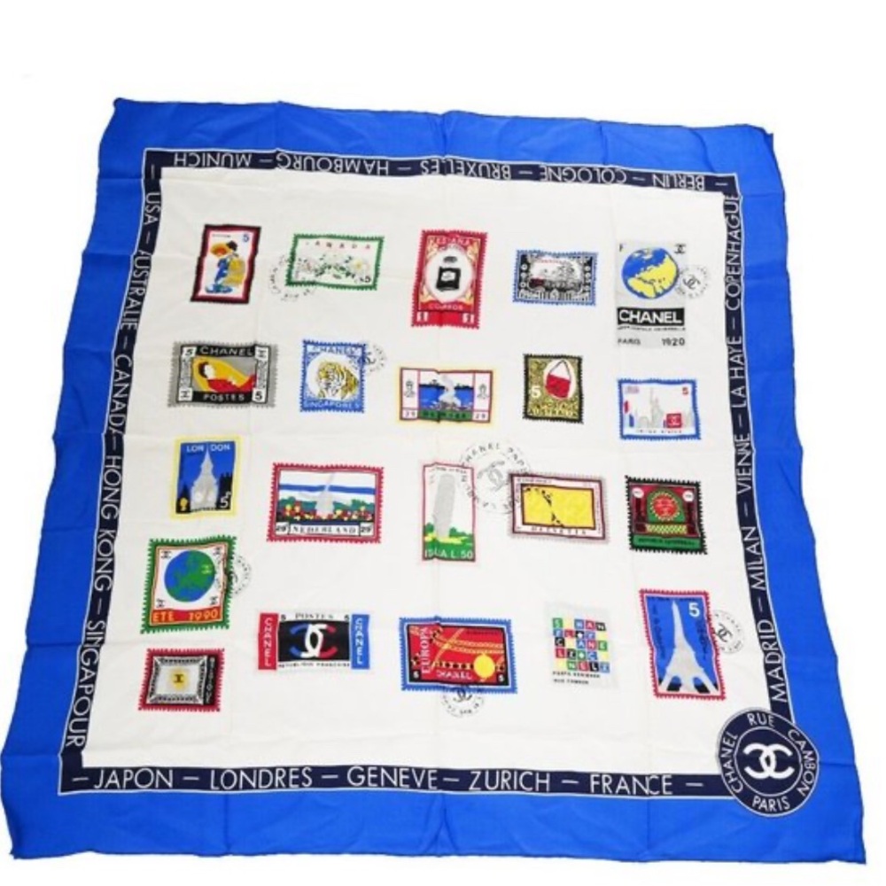 Chanel Postage Stamps Silk Scarf